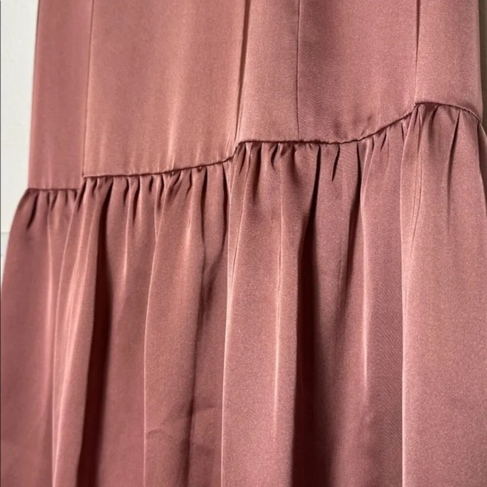 Topshop Tiered Satin Maxi Skirt Size 8 Pull On Feminine Girly Fairy Dusty Rose - Picture 5 of 11